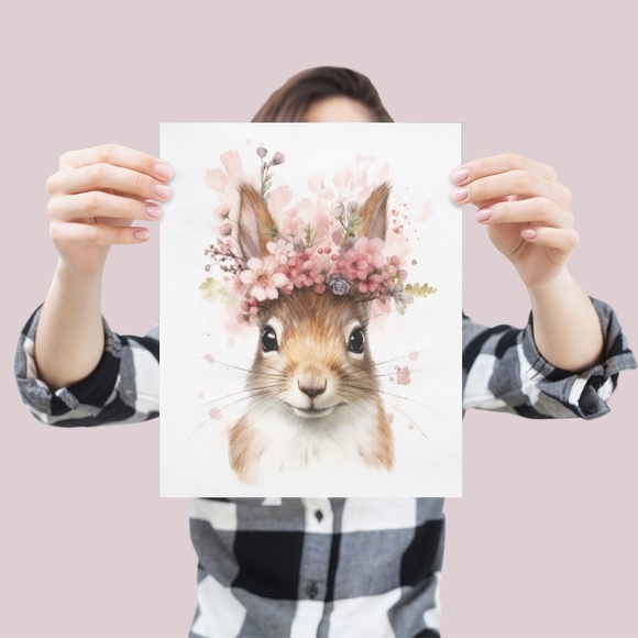 Watercolor Floral Squirrel Portrait Wall Art Illustration Print Poster Unframed - Picture 5 of 6
